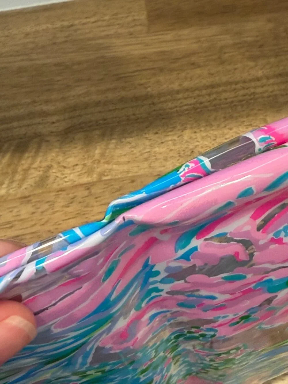 Lilly Pulitzer Printed Clear Travel Cosmetic Pouch Clutch OS Pink Blue